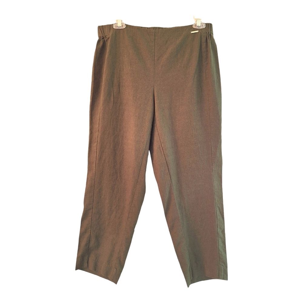 Anne Klein LINEN BLEND Pants Pull On Cropped Olive Green NWOT Small Fall Autumn